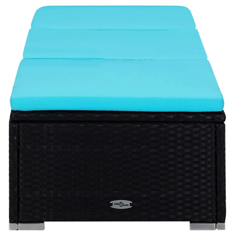 vidaXL 2 sauļošanās zviļņi ar galdiņu, melna PE rotangpalma