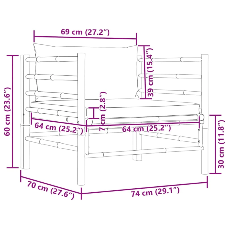 vidaXL dārza dīvāns ar krēmbaltiem matračiem, bambuss