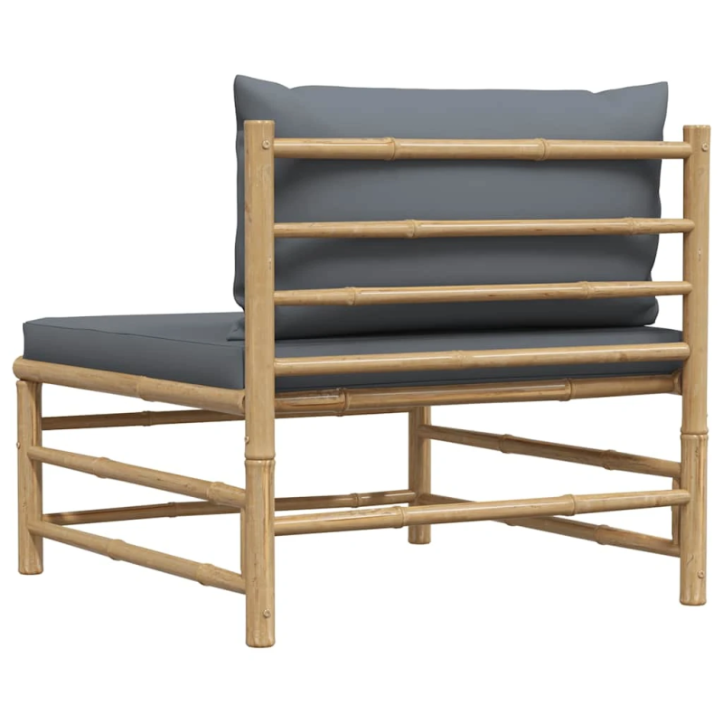 vidaXL dārza vidējais dīvāns ar tumši pelēkiem matračiem, bambuss