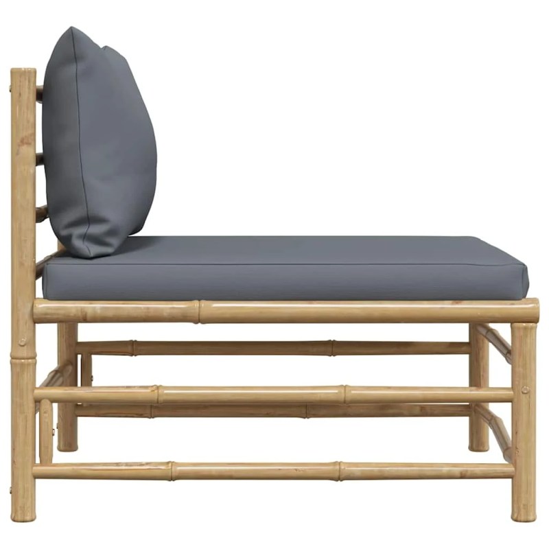 vidaXL dārza vidējais dīvāns ar tumši pelēkiem matračiem, bambuss