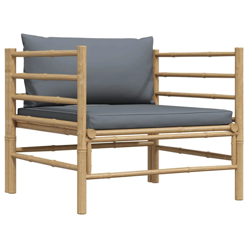 vidaXL dārza dīvāns ar tumši pelēkiem matračiem, bambuss