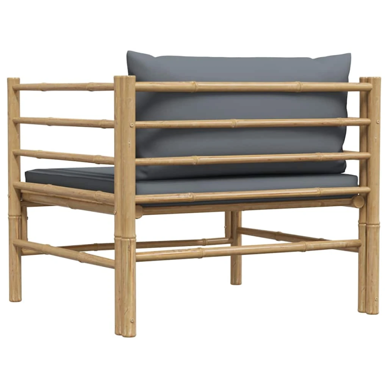 vidaXL dārza dīvāns ar tumši pelēkiem matračiem, bambuss