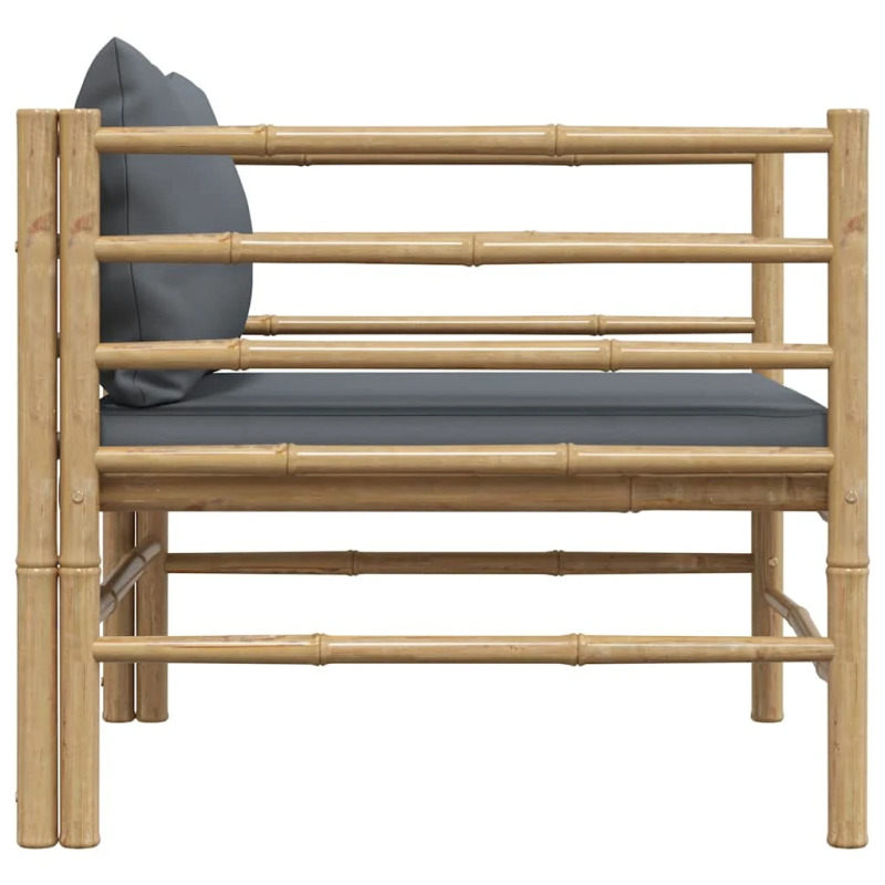 vidaXL dārza dīvāns ar tumši pelēkiem matračiem, bambuss