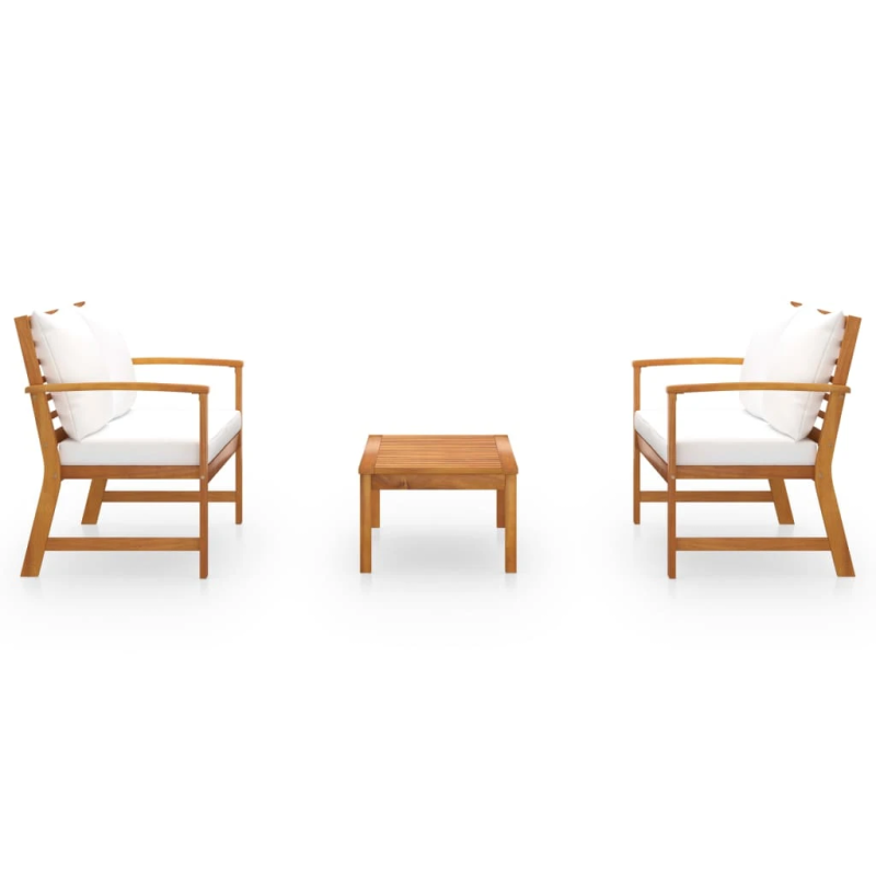 vidaXL 3-daļīgs dārza atpūtas mēbeļu komplekts ar matračiem, akācija