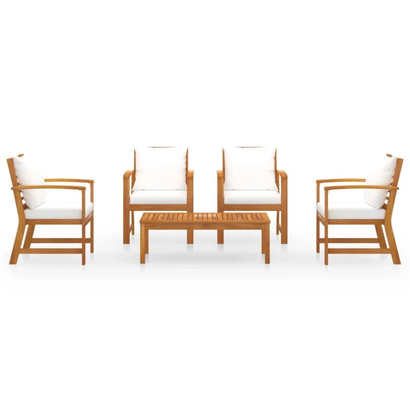 vidaXL 5-daļīgs dārza atpūtas mēbeļu komplekts ar matračiem, akācija