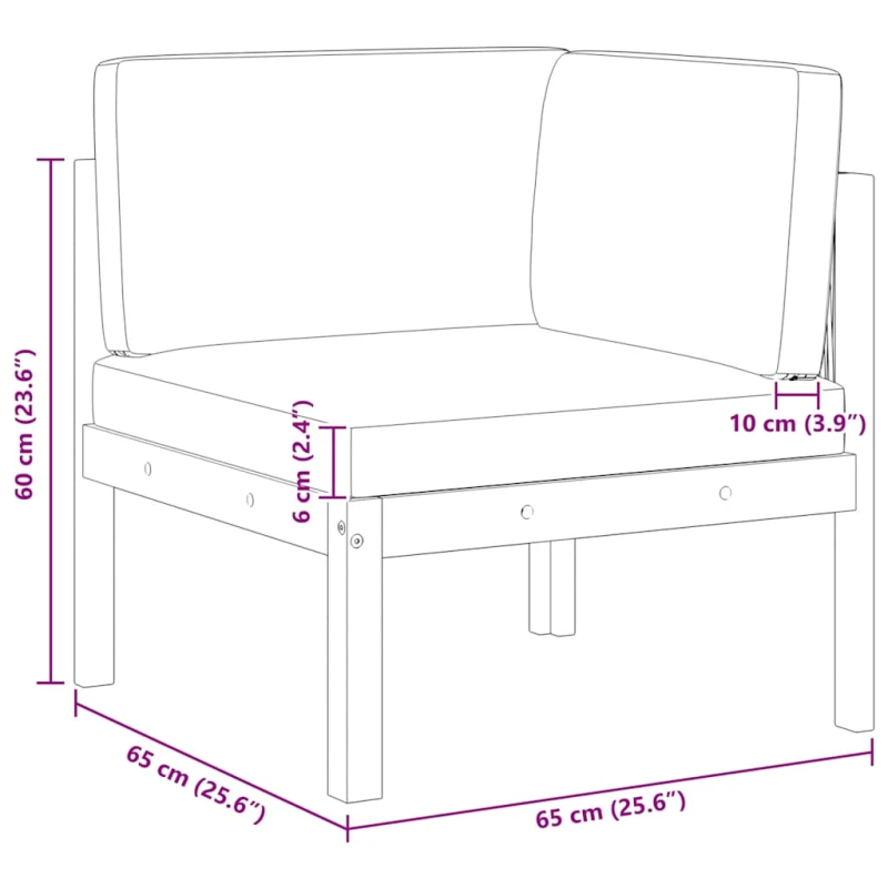 vidaXL dārza stūra dīvāns ar spilveniem, akācijas koks un virve