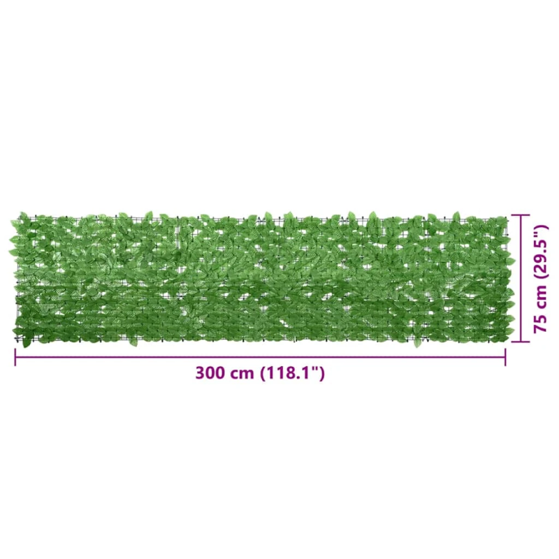 vidaXL balkona aizslietnis ar zaļām lapām, 300x75 cm