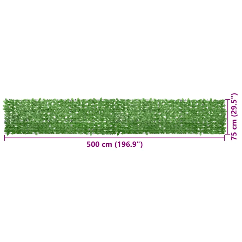 vidaXL balkona aizslietnis ar zaļām lapām, 500x75 cm