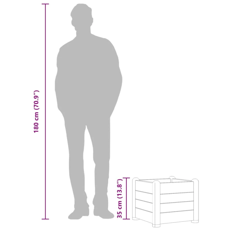 vidaXL augstā puķu kaste, pelēkbrūna, 43x43x35 cm, PP