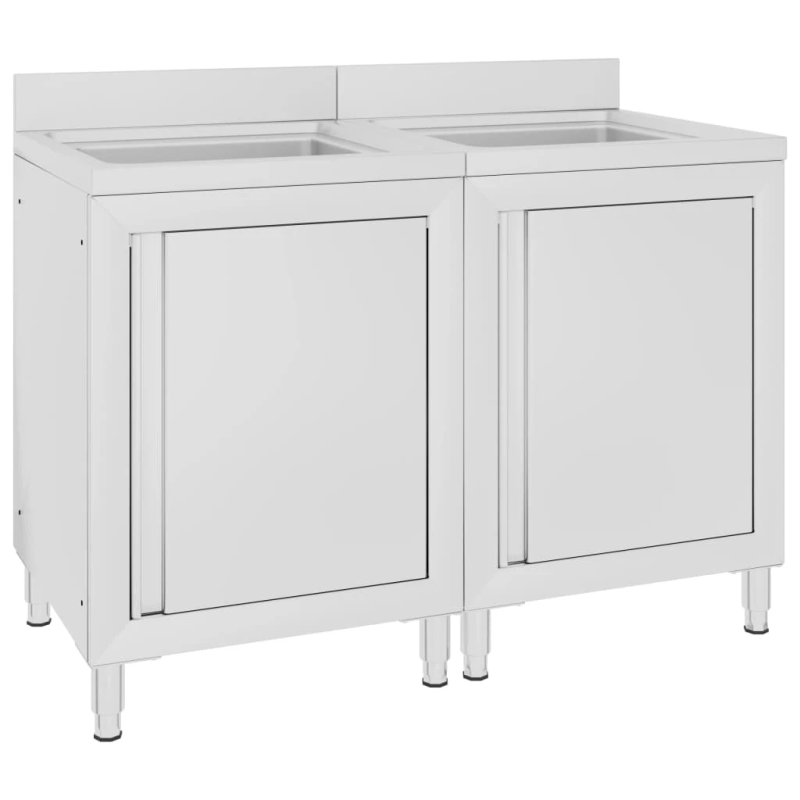 vidaXL virtuves izlietnes skapīši, 2 gab., nerūsējošs tērauds