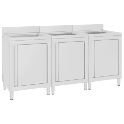 vidaXL virtuves izlietnes skapīši, 3 gab., nerūsējošs tērauds