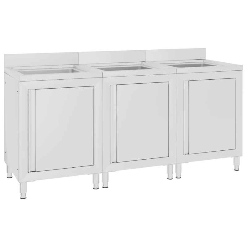 vidaXL virtuves izlietnes skapīši, 3 gab., nerūsējošs tērauds