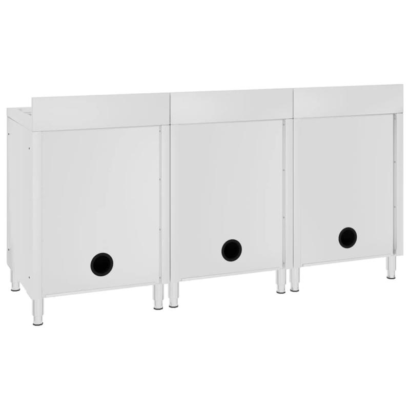 vidaXL virtuves izlietnes skapīši, 3 gab., nerūsējošs tērauds