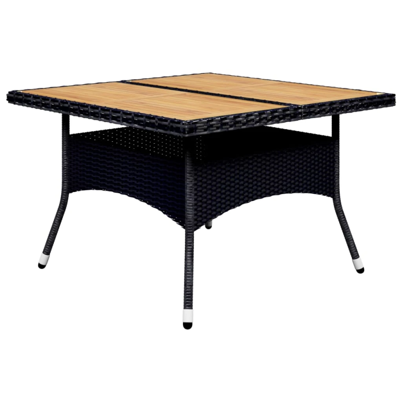 vidaXL 9-daļīgs dārza mēbeļu komplekts, melna PE rotangpalma, akācija