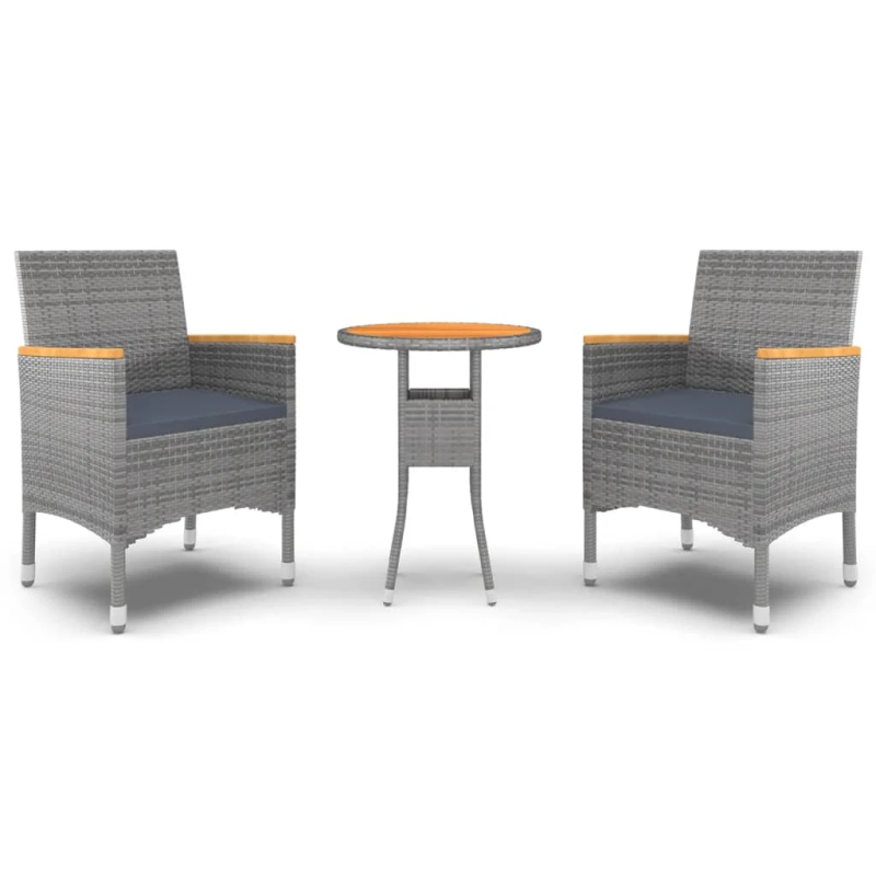 vidaXL 3-daļīgs dārza mēbeļu komplekts, pelēka PE rotangpalma