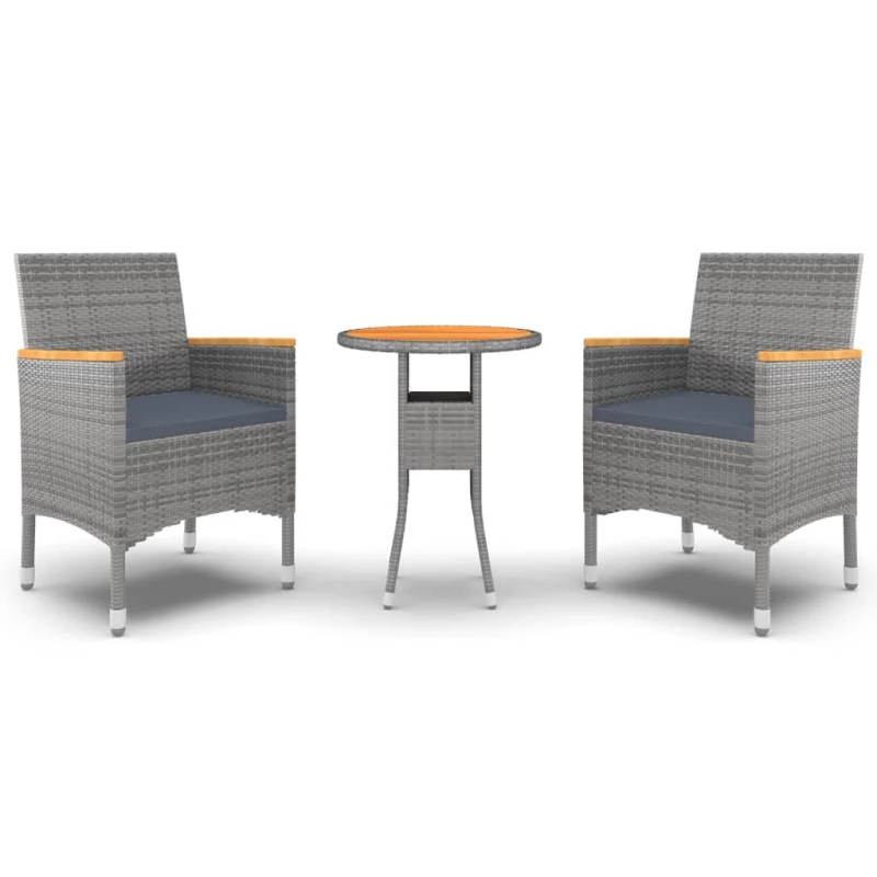 vidaXL 3-daļīgs dārza mēbeļu komplekts, pelēka PE rotangpalma