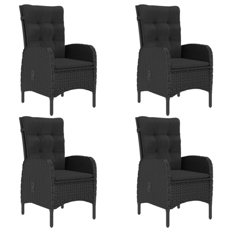 vidaXL 5-daļīgs dārza mēbeļu komplekts, melna PE rotangpalma, stikls