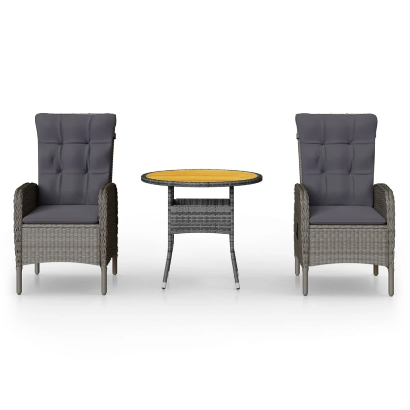 vidaXL 3-daļīgs dārza bistro mēbeļu komplekts, PE rotangpalma, pelēks