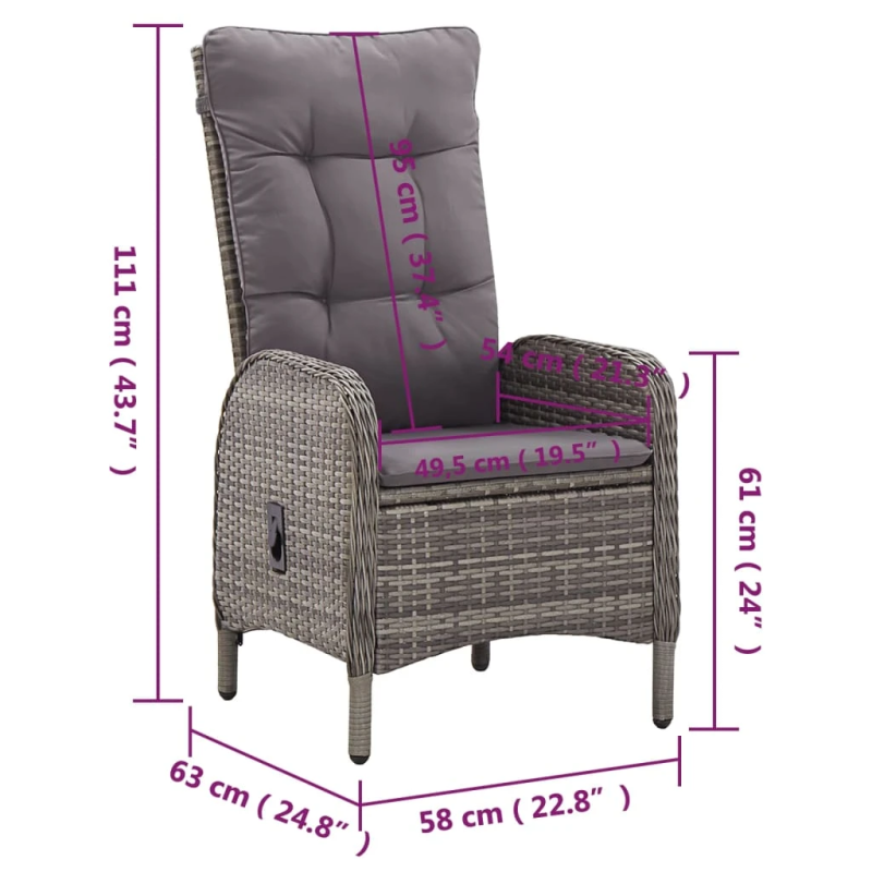 vidaXL 5-daļīgs dārza bistro mēbeļu komplekts, pelēka PE rotangpalma