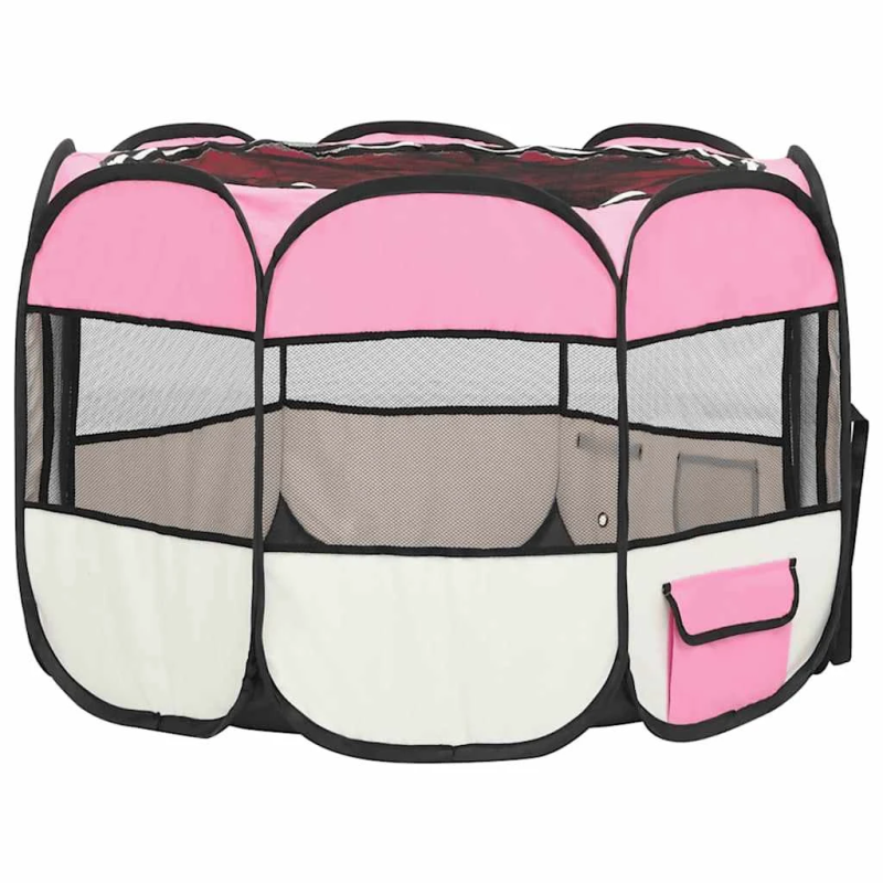 vidaXL saliekama suņu sētiņa, ar somu, rozā, 90x90x58 cm