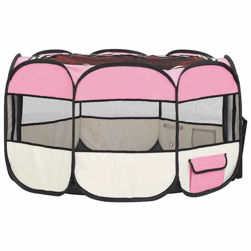 vidaXL saliekama suņu sētiņa, ar somu, rozā, 110x110x58 cm