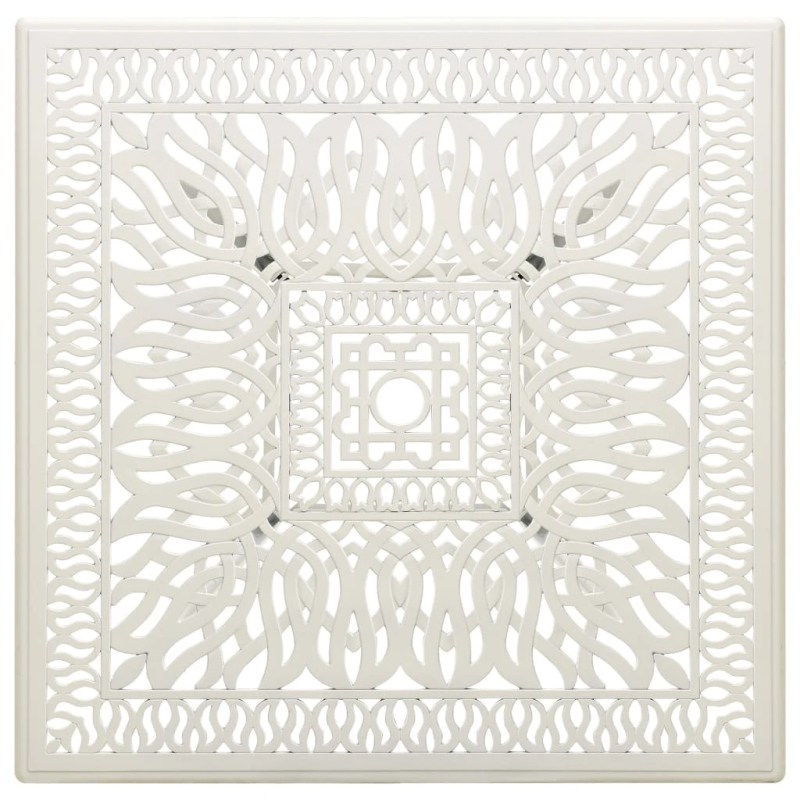 vidaXL dārza galds, balts, 90x90x73 cm, liets alumīnijs