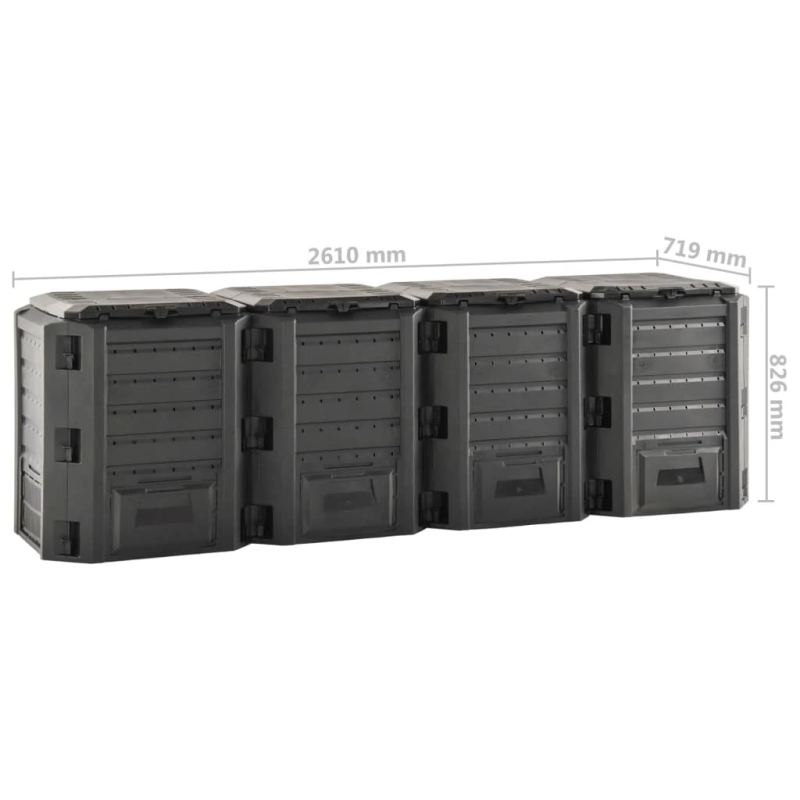 vidaXL dārza komposta tvertne, melna, 1600 L