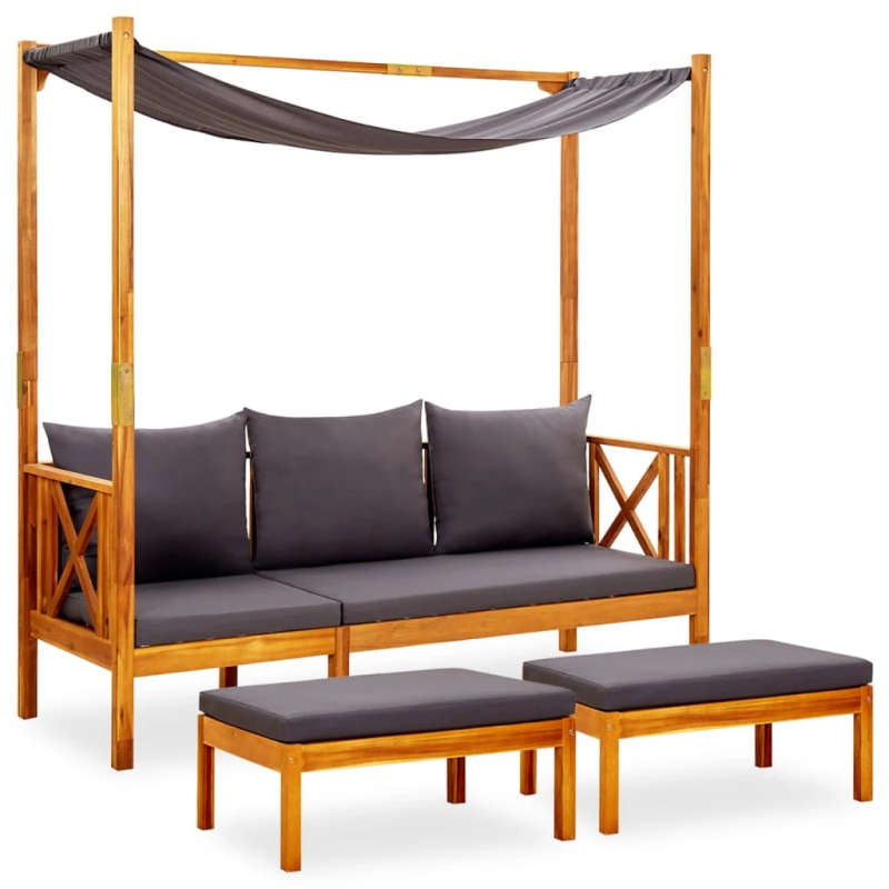 vidaXL dārza sols ar jumtiņu un kāju balstiem, akācijas masīvkoks