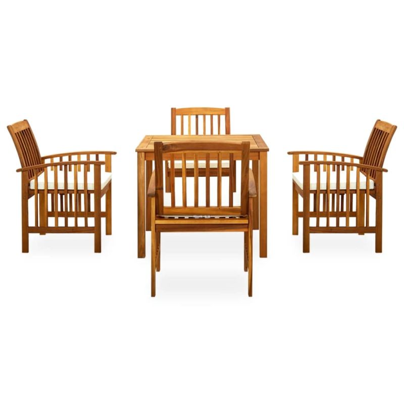 vidaXL 5-daļīgs dārza mēbeļu komplekts ar matračiem, akācijas koks