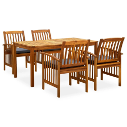 3058088 vidaXL 5 Piece Garden Dining Set with Cushions Solid Acacia Wood ,45962+2x312130,