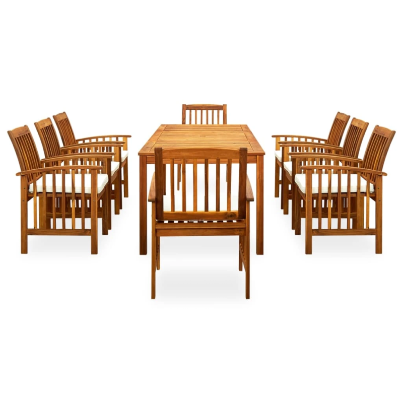3058091 vidaXL 9 Piece Garden Dining Set with Cushions Solid Acacia Wood ,45963+312128+2x312129,