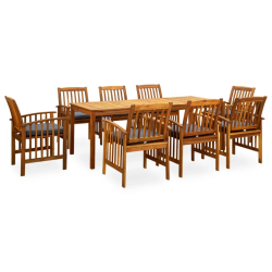 3058093 vidaXL 9 Piece Garden Dining Set with Cushions Solid Acacia Wood ,45963+312130+2x312131,