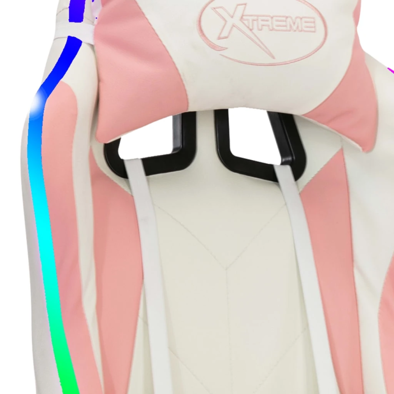 vidaXL biroja krēsls, RGB LED gaismas, rozā un melna mākslīgā āda