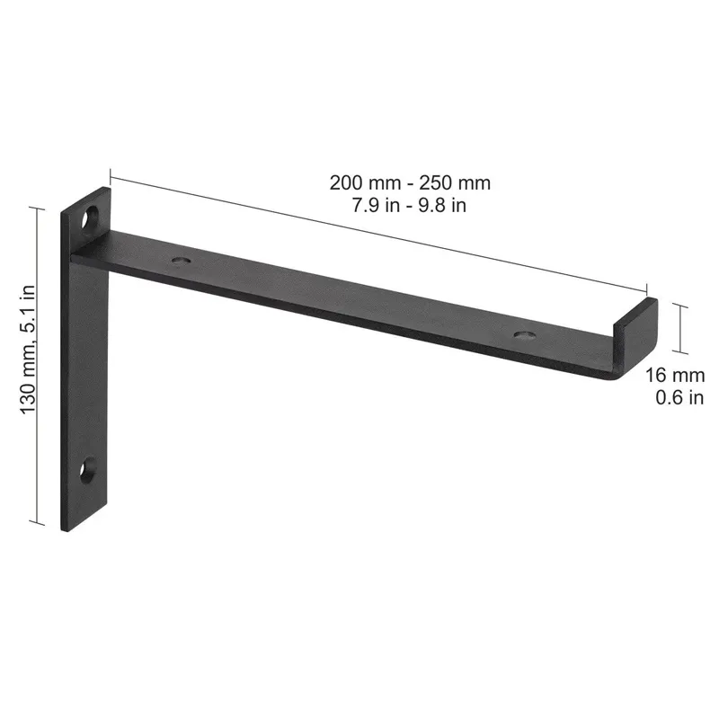 Shelf Depot LIP Shelf Bracket 208 × 130 × 30 mm, Black