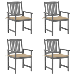 vidaXL dārza krēsli ar matračiem, 4 gab., akācijas masīvkoks, pelēki