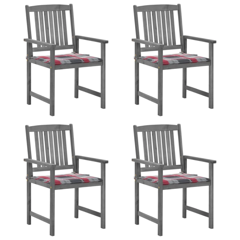 vidaXL dārza krēsli ar matračiem, 4 gab., akācijas masīvkoks, pelēki