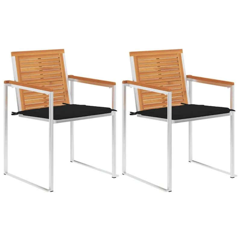 vidaXL dārza krēsli ar matračiem, 2 gab., akācijas masīvkoks, tērauds