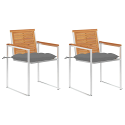 vidaXL dārza krēsli ar matračiem, 2 gab., akācijas masīvkoks, tērauds