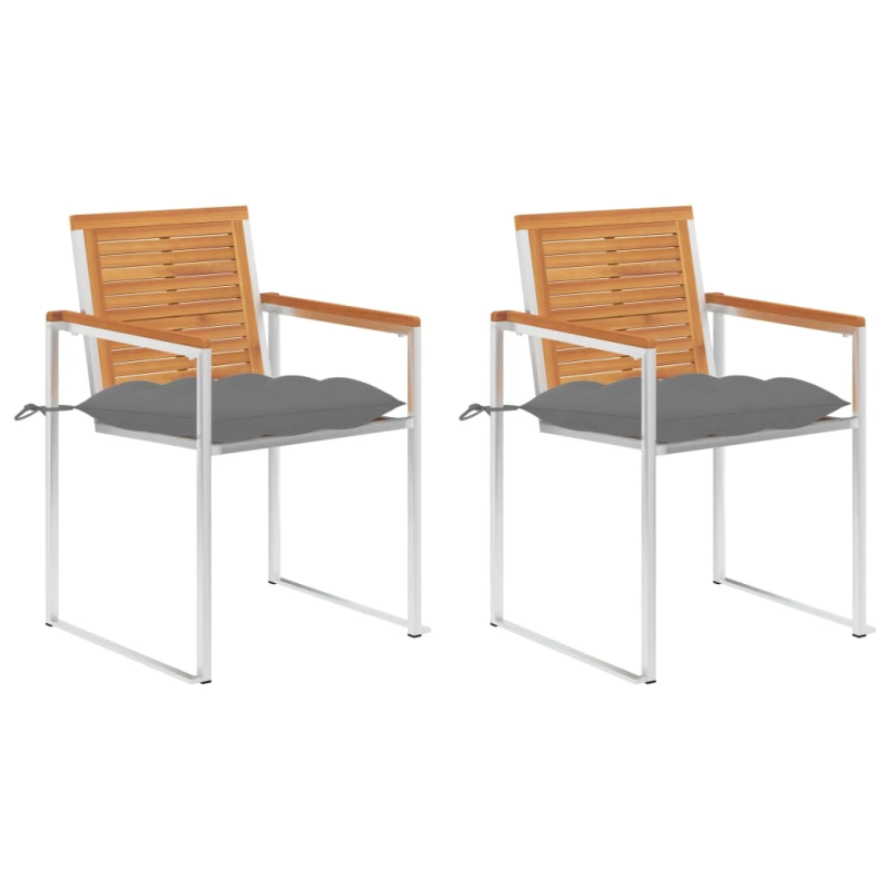 vidaXL dārza krēsli ar matračiem, 2 gab., akācijas masīvkoks, tērauds