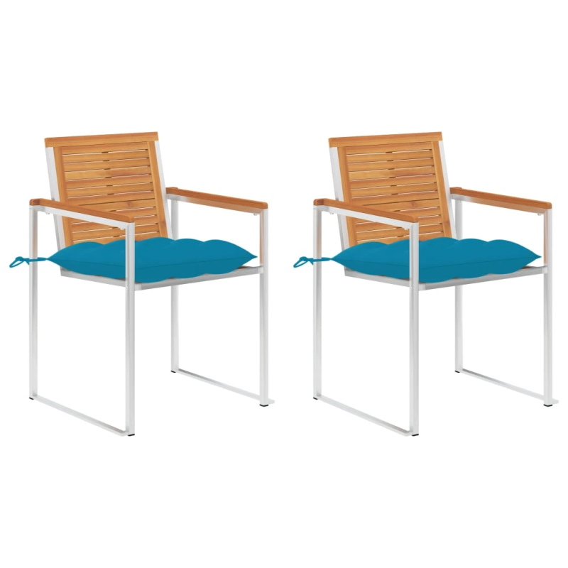 vidaXL dārza krēsli ar matračiem, 2 gab., akācijas masīvkoks, tērauds