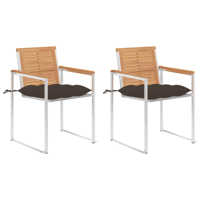 vidaXL dārza krēsli ar matračiem, 2 gab., masīvs tīkkoks, tērauds