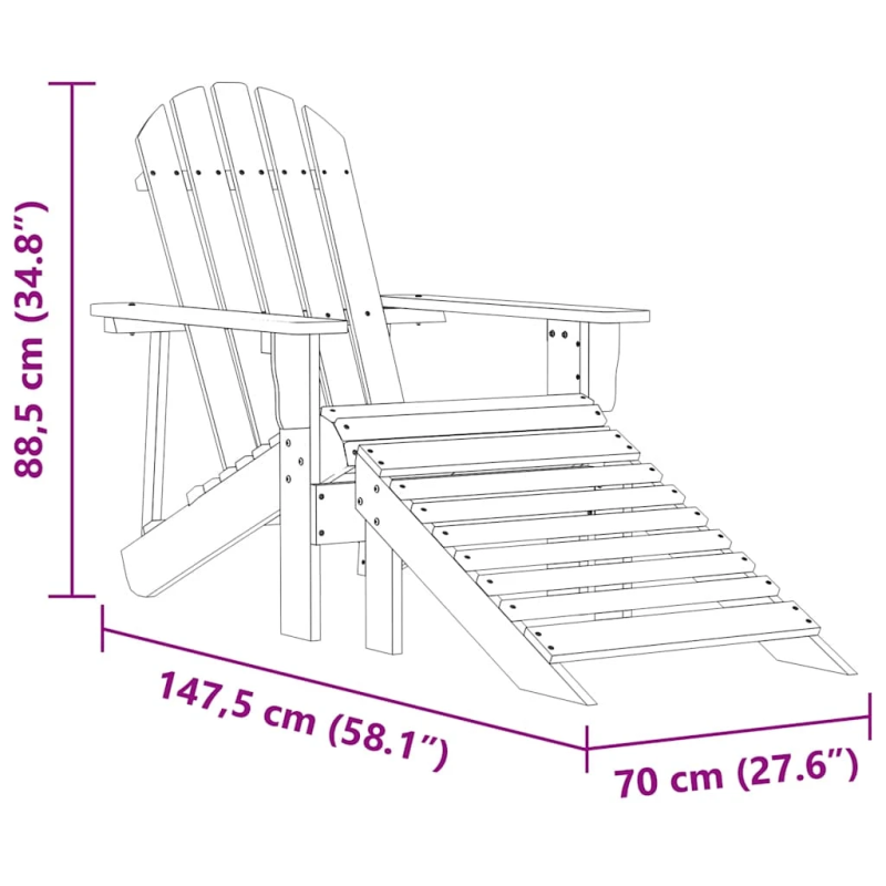 vidaXL dārza krēsls ar kāju balstu, egles masīvkoks, rozā