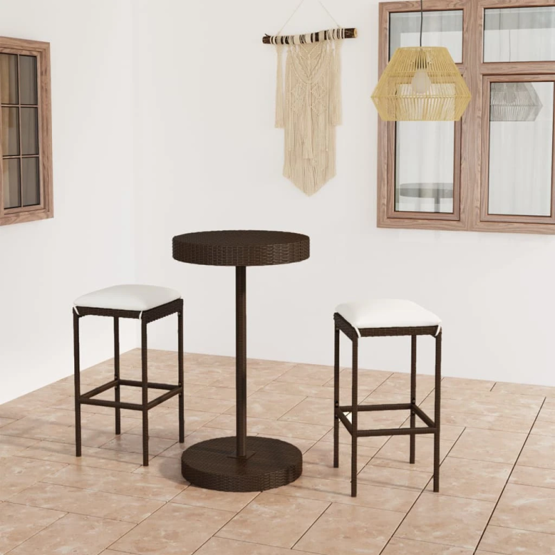 vidaXL 3-daļīgs dārza mēbeļu komplekts ar matračiem, PE rotangpalma