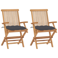 vidaXL dārza krēsli, antracītpelēki matrači, 2 gab., masīvs tīkkoks