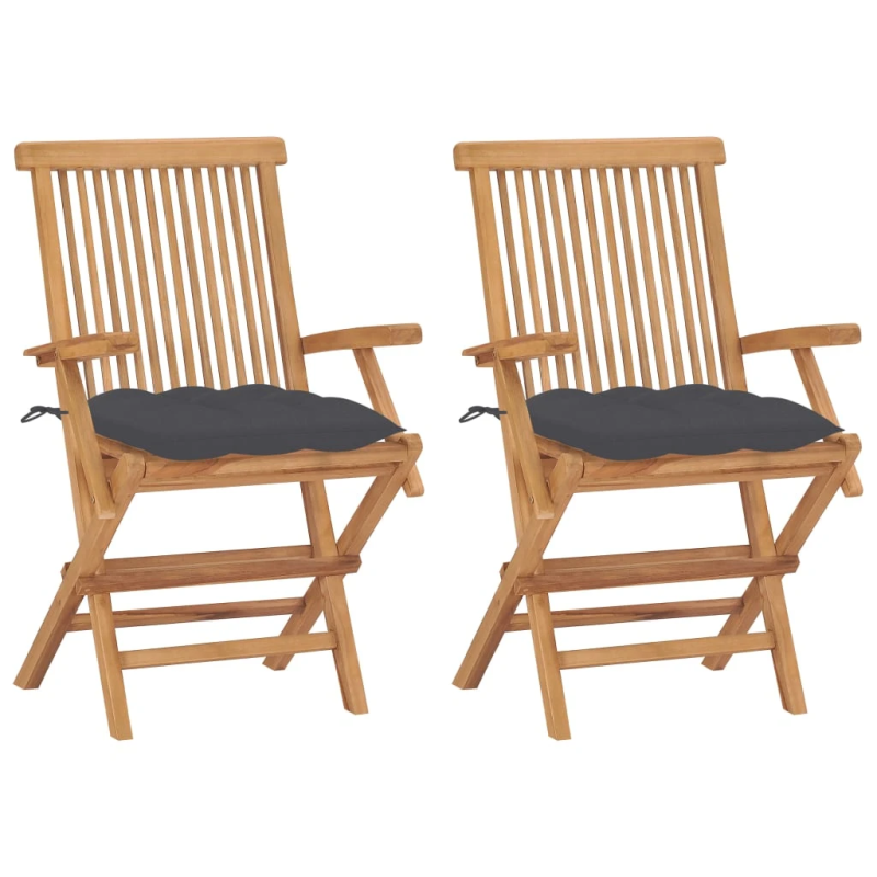 vidaXL dārza krēsli, antracītpelēki matrači, 2 gab., masīvs tīkkoks