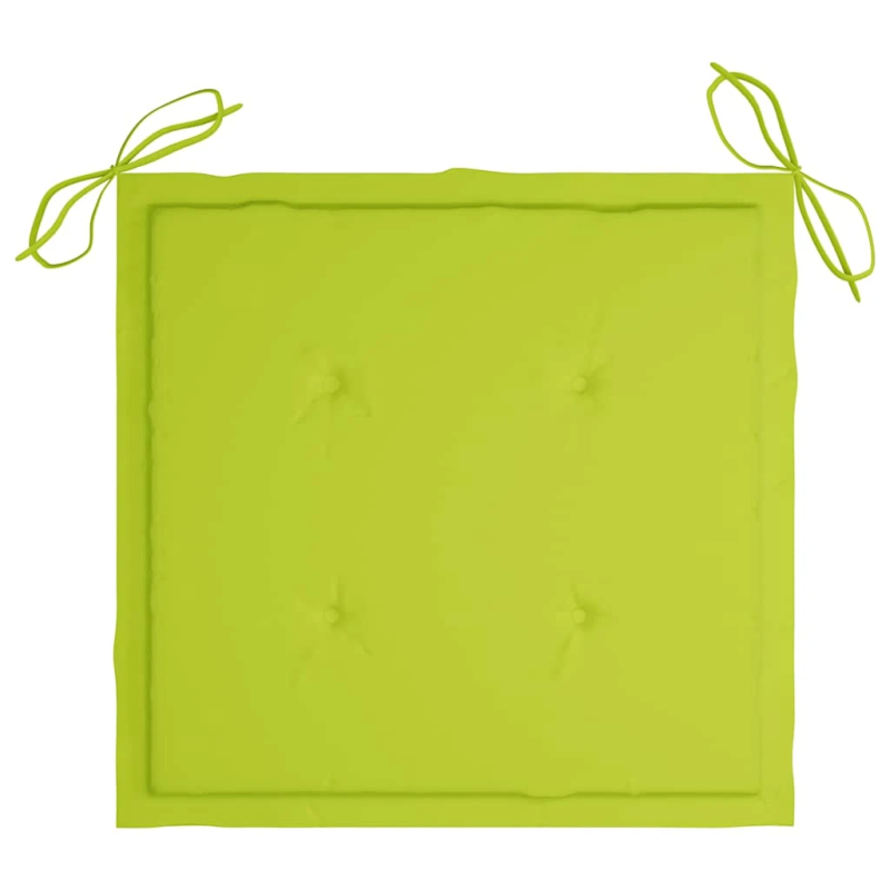 vidaXL dārza krēsli, spilgti zaļi matrači, 3 gab., masīvs tīkkoks