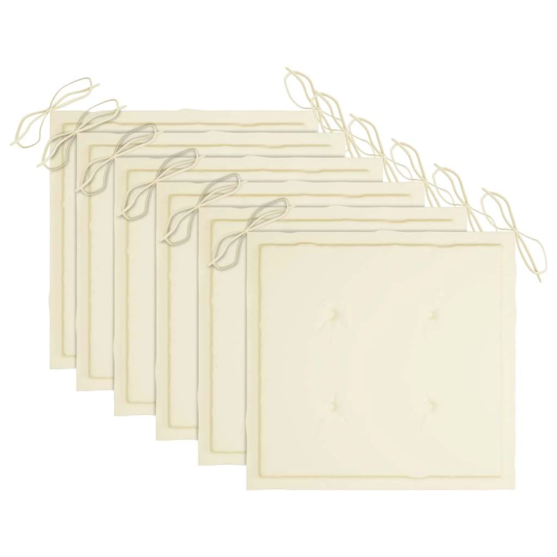 vidaXL dārza krēsli, krēmkrāsas matrači, 6 gab., masīvs tīkkoks