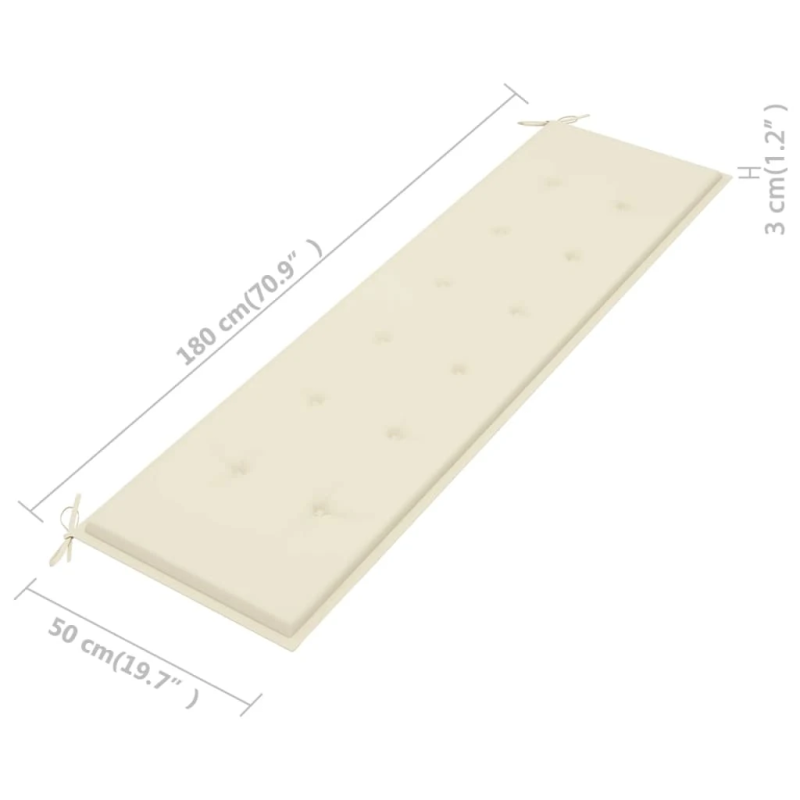 vidaXL dārza sols ar krēmkrāsas matraci, 175 cm, masīvs tīkkoks