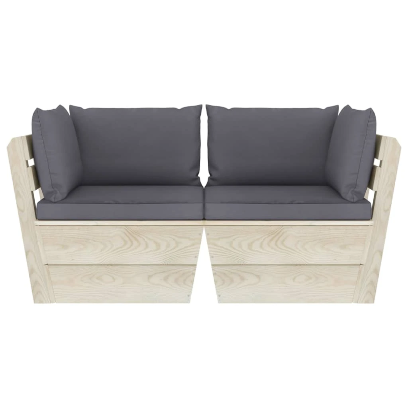 vidaXL 2-vietīgs dārza palešu dīvāns ar matračiem, egles koks