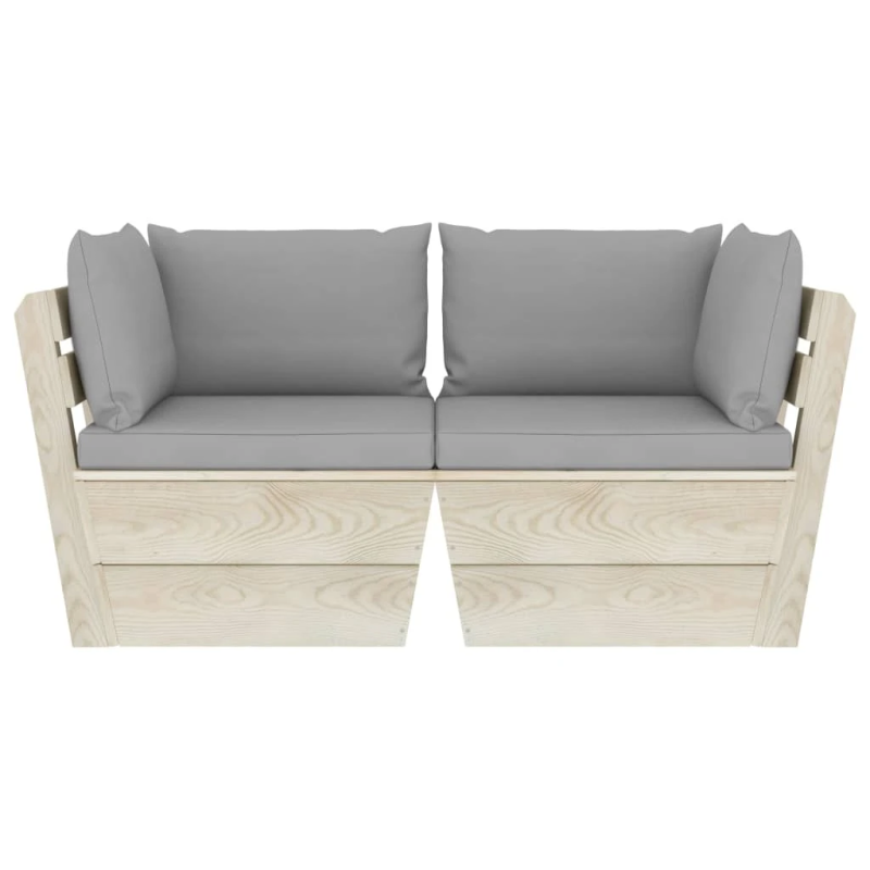 vidaXL 2-vietīgs dārza palešu dīvāns ar matračiem, egles koks